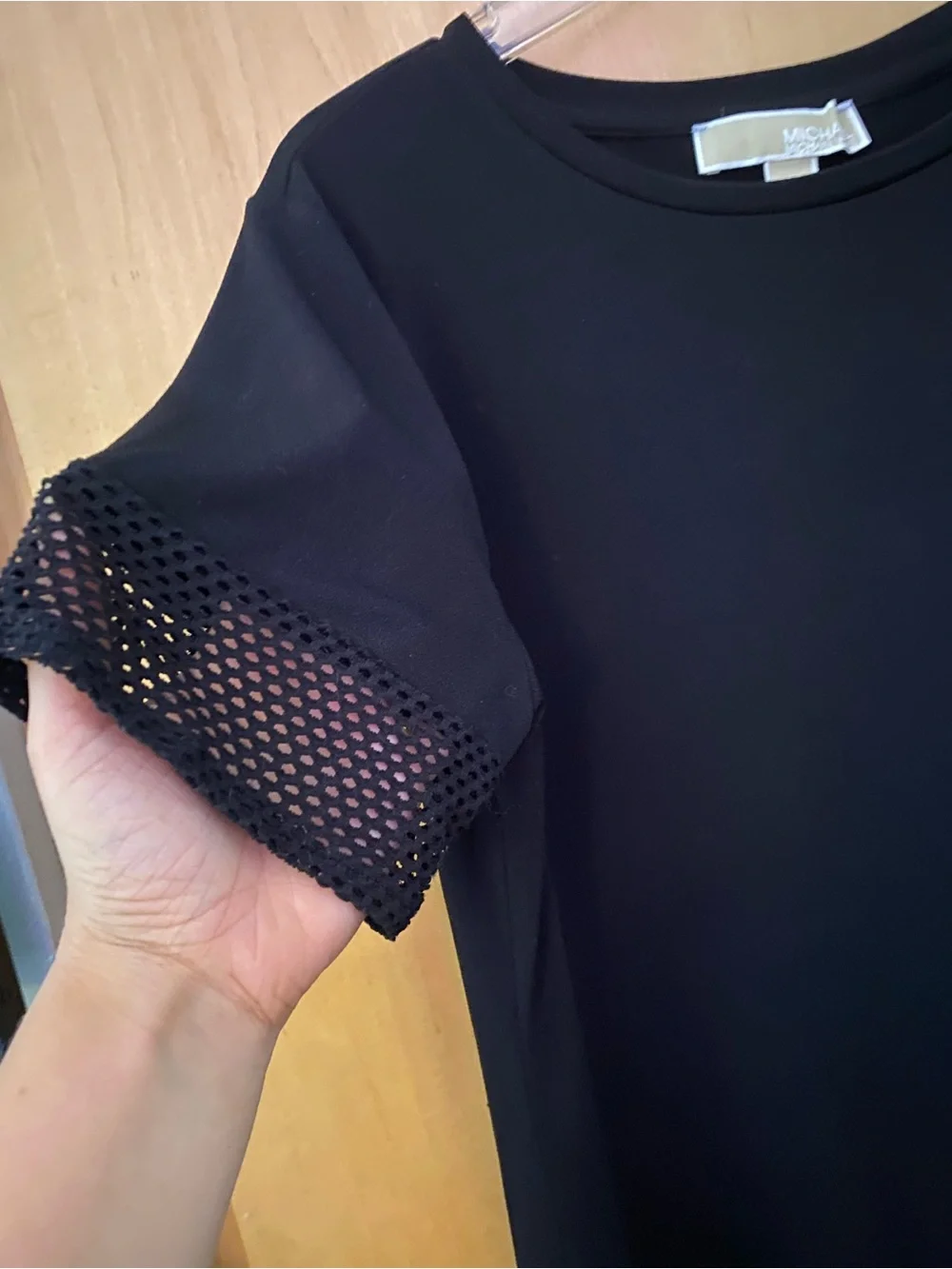 MICHAEL Michael Kors Black Mesh Fitted Mini Dress Eyelet Fishnet Trim Medium